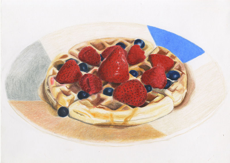 Waffle with blueberries and strawberries