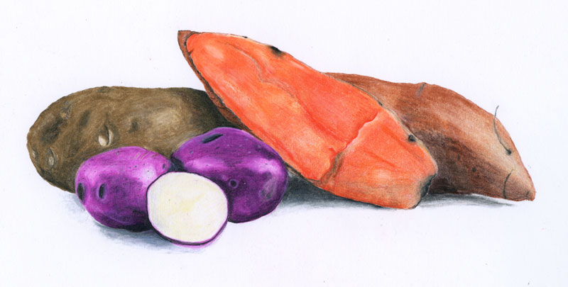 sweet potatoes and purple potatoes