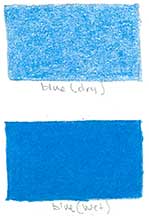 color pencil showing blue dry and wet